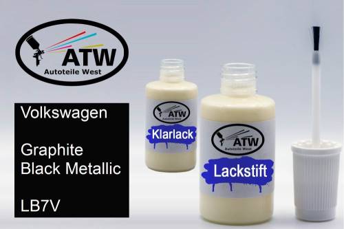 Volkswagen, Graphite Black Metallic, LB7V: 20ml Lackstift + 20ml Klarlack - Set, von ATW Autoteile West.